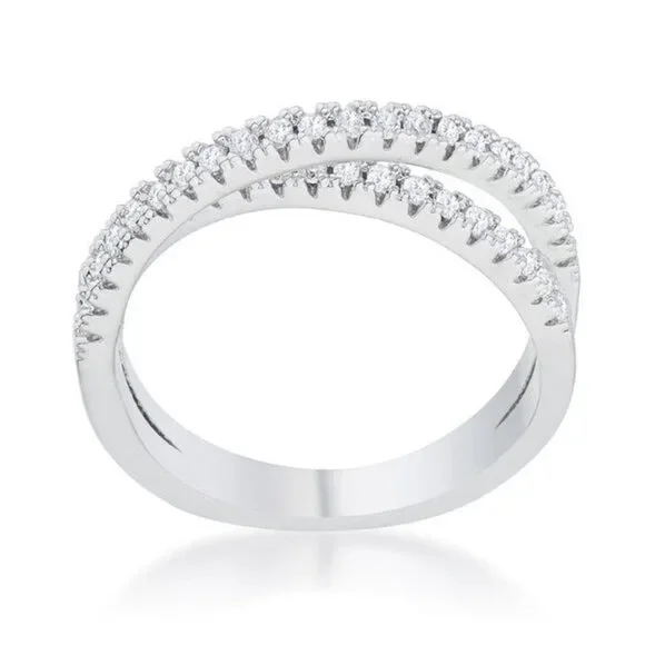Mara 0.4ct CZ Rhodium Intertwined Simple Ring - Picture 2 of 5